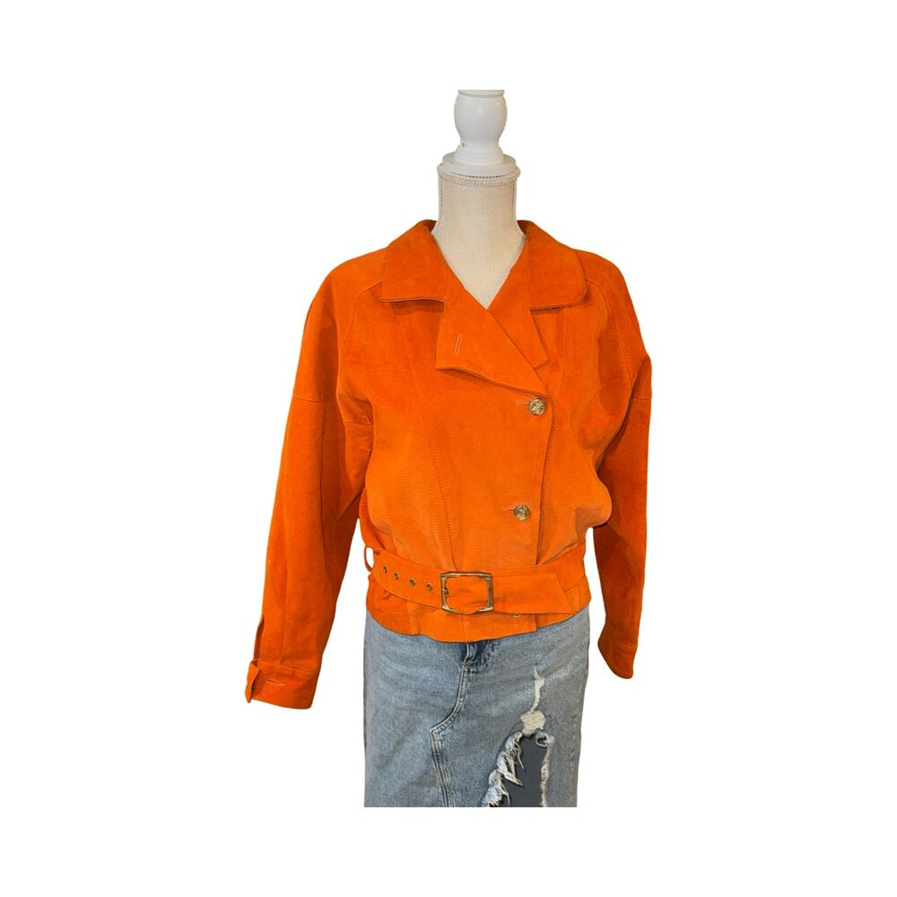 Vintage 80s Lillie Rubin Exclusive Orange Suede Moto Jacket Made‎ in Israel 4